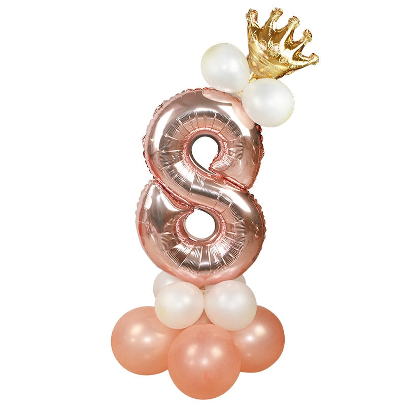 13Pcs/set Rose Gold Number Foil Balloons Happy Birthday Balloons Baby Shower Kids Birthday Party Decorations Number Balloons