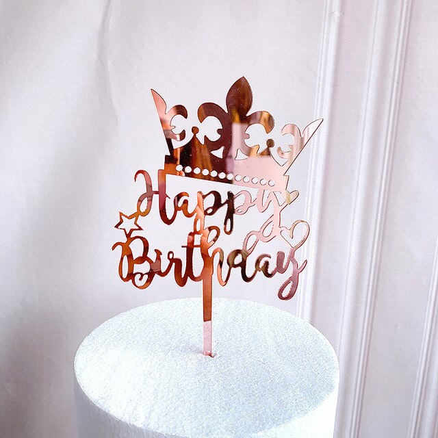 New Happy Birthday Cake Topper Rose Gold Heart Birthday Acrylic Cake Topper For Kids Birthday Party Cake Decorations Baby Shower