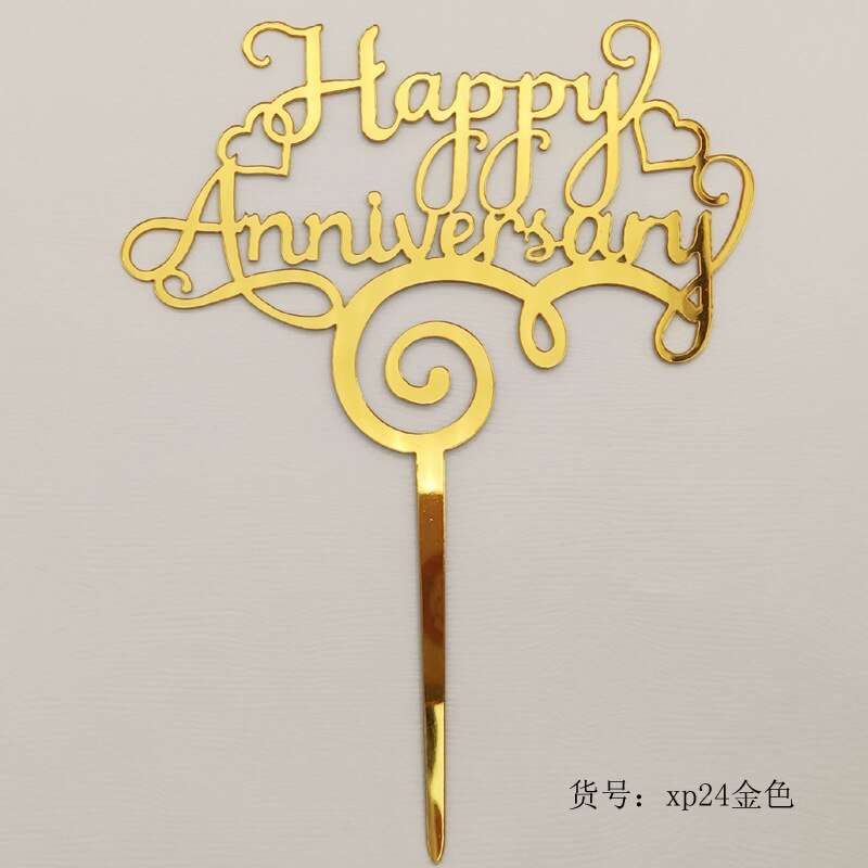 INS Happy Anniversary Party Cake Topper Gold silver Acrylic Wedding Cake Toppers for Valentine's Day Baking Cake Decoration gift