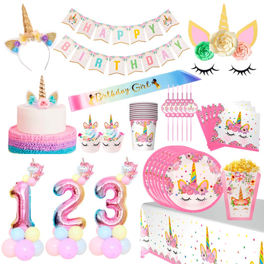 Unicorn Disposable Tableware Balloon Birthday Party Decoration Baby Shower Girl Kids Unicorn Decor 1st Birthday Party Supplies