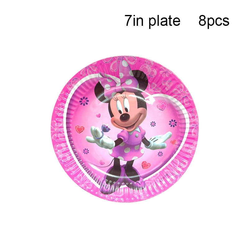 Disney Minnie Mouse Theme Birthday Party Supplies Cup Plate Kids Girl Birthday Party Decoration Disposable Tableware Set