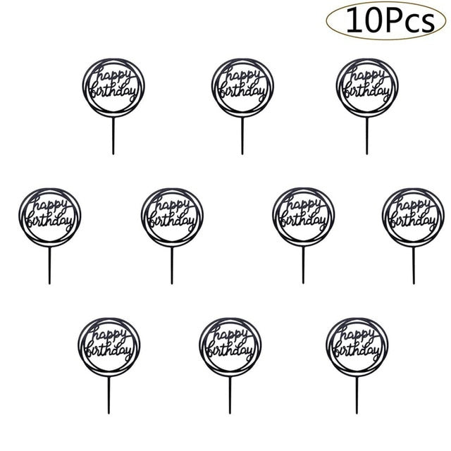 10pcs Happy Birthday Cake Topper Acrylic Gold Cake Toppers Happy Birthday Party Supplies Cake Decorations Promotional Items