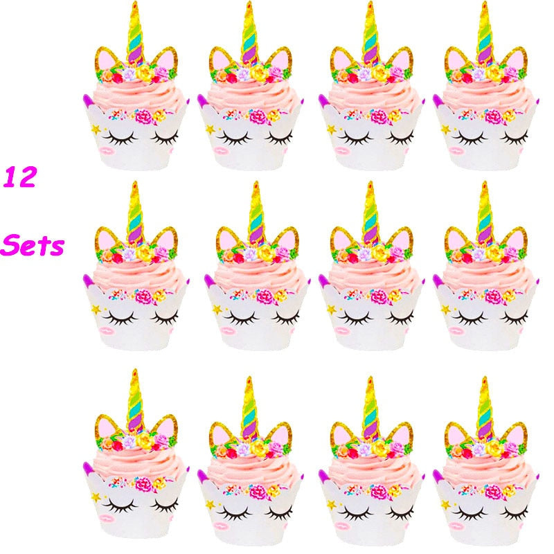 Cyuan Unicorn Birthday Cake Wings Decor Cartoon Unicorn Cake Toppers Birthday Party Decoration Kids Cupcake Wrappers Cake Topper