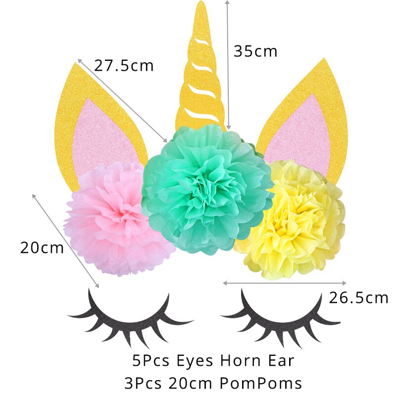 Cyuan Unicorn Birthday Cake Wings Decor Cartoon Unicorn Cake Toppers Birthday Party Decoration Kids Cupcake Wrappers Cake Topper