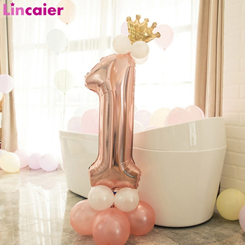 First Birthday Boy Girl Party Rose Gold Column Balloon Happy Birthday Decoration My One Year 1st Birthday Supplies Kids Adult