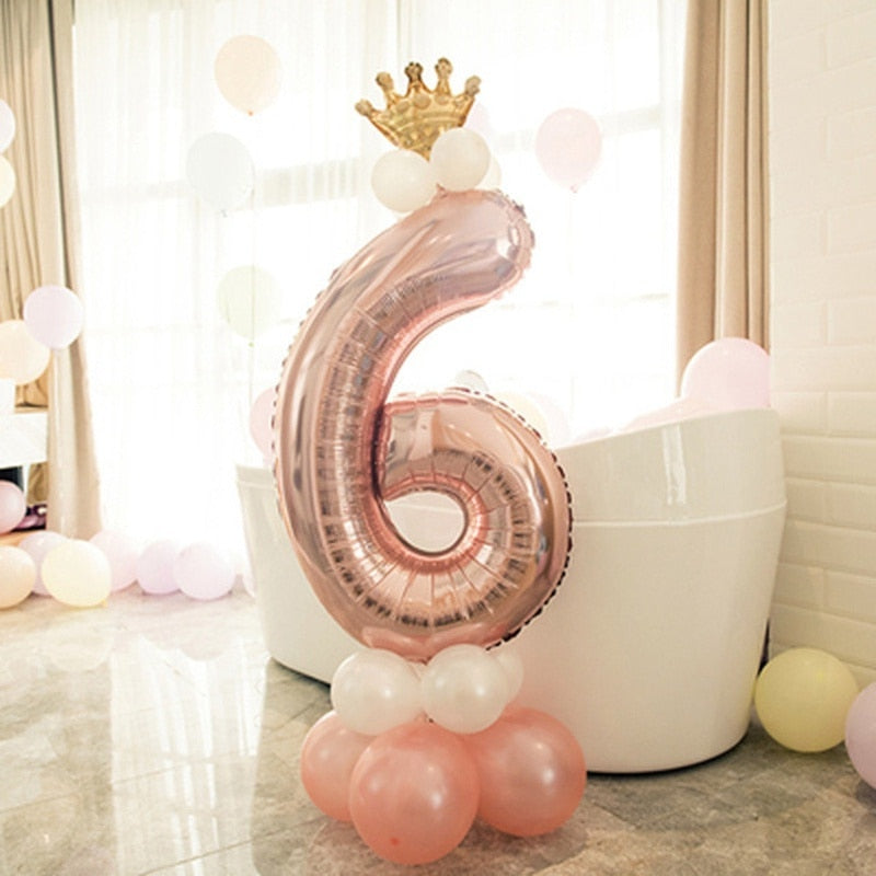 First Birthday Boy Girl Party Rose Gold Column Balloon Happy Birthday Decoration My One Year 1st Birthday Supplies Kids Adult