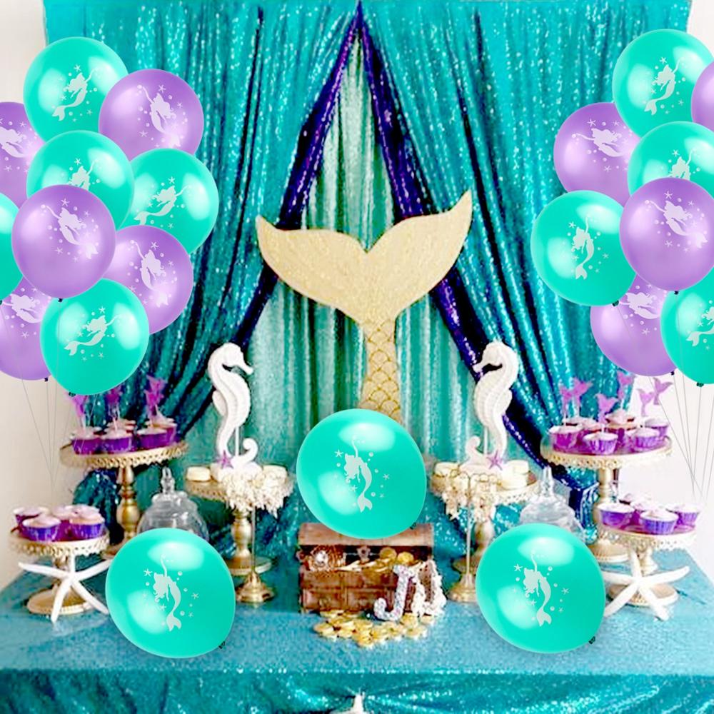 HUIRAN Mermaid Theme Party Decorations Little Mermaid Party Supplies Girl Happy Birthday Party Decoration Kid Baby Shower Events