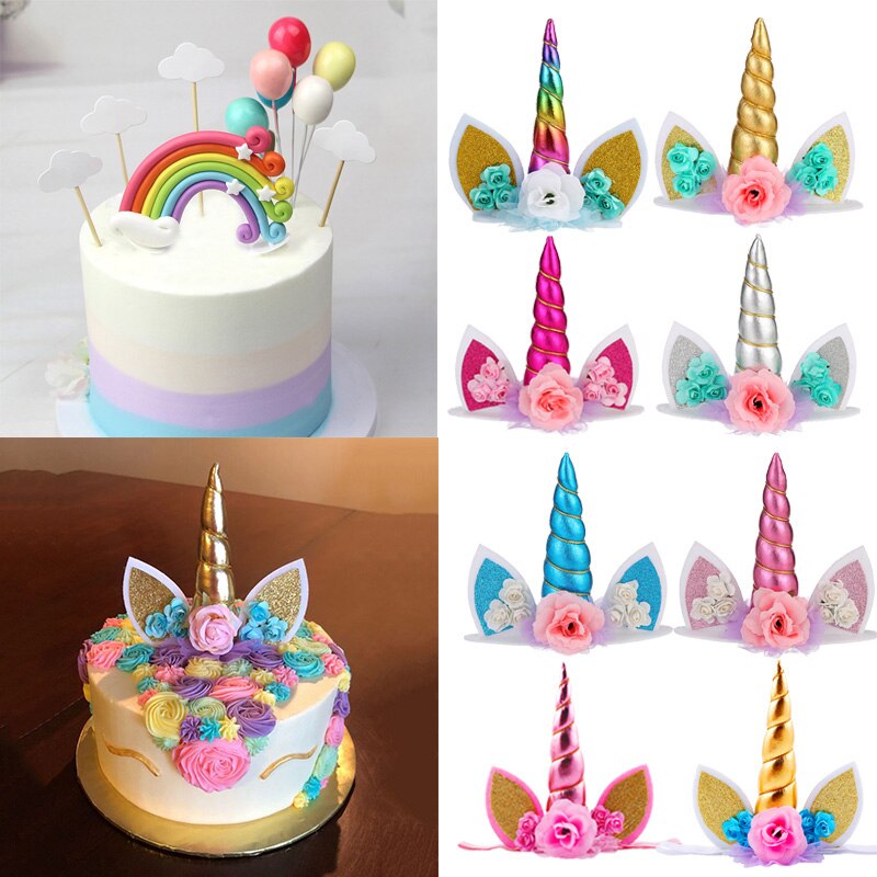 Cyuan Unicorn Birthday Cake Wings Decor Cartoon Unicorn Cake Toppers Birthday Party Decoration Kids Cupcake Wrappers Cake Topper