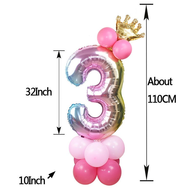 13Pcs/set Birthday Balloons Rainbow Number Foil Balloons Kids 1st Birthday Party Decorations Balloons Happy Birthday Balloon