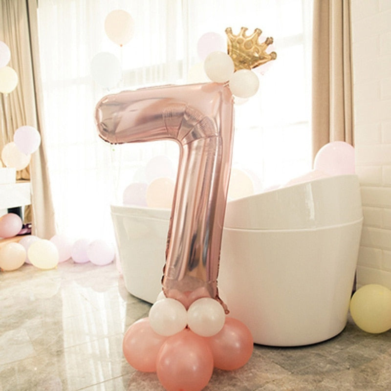 First Birthday Boy Girl Party Rose Gold Column Balloon Happy Birthday Decoration My One Year 1st Birthday Supplies Kids Adult