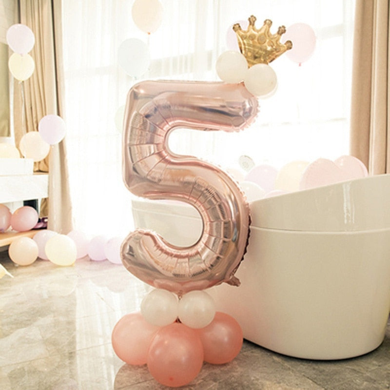 First Birthday Boy Girl Party Rose Gold Column Balloon Happy Birthday Decoration My One Year 1st Birthday Supplies Kids Adult