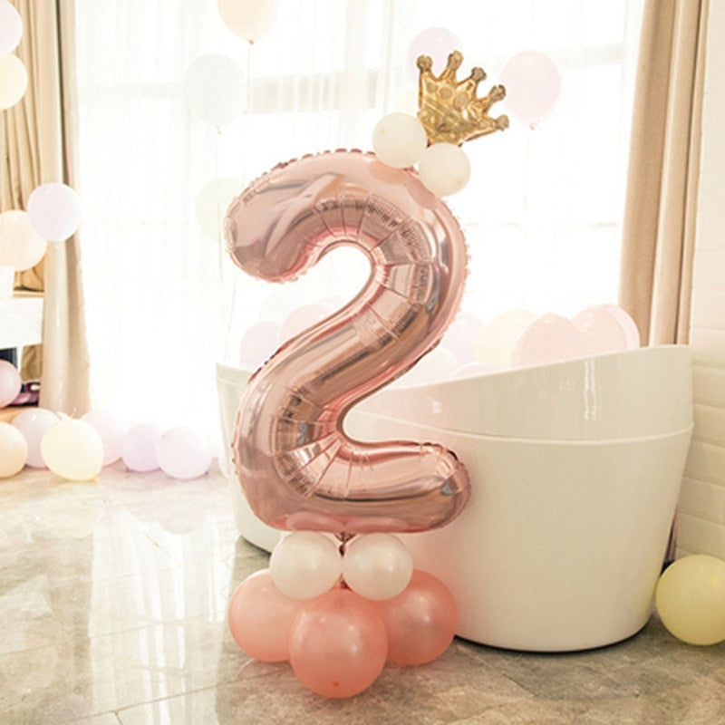 First Birthday Boy Girl Party Rose Gold Column Balloon Happy Birthday Decoration My One Year 1st Birthday Supplies Kids Adult