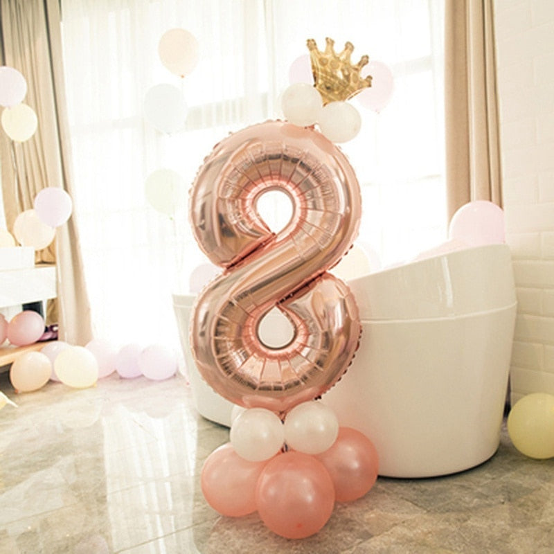 First Birthday Boy Girl Party Rose Gold Column Balloon Happy Birthday Decoration My One Year 1st Birthday Supplies Kids Adult