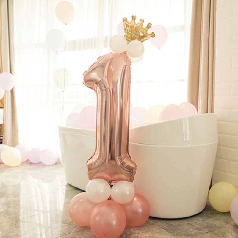 First Birthday Boy Girl Party Rose Gold Column Balloon Happy Birthday Decoration My One Year 1st Birthday Supplies Kids Adult