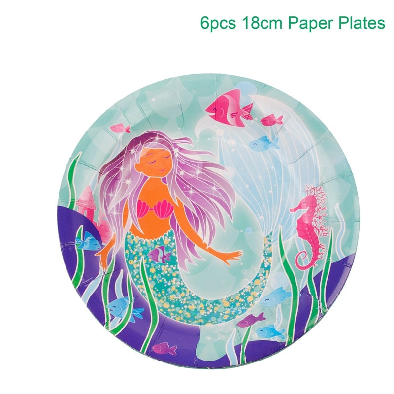 HUIRAN Mermaid Theme Party Decorations Little Mermaid Party Supplies Girl Happy Birthday Party Decoration Kid Baby Shower Events