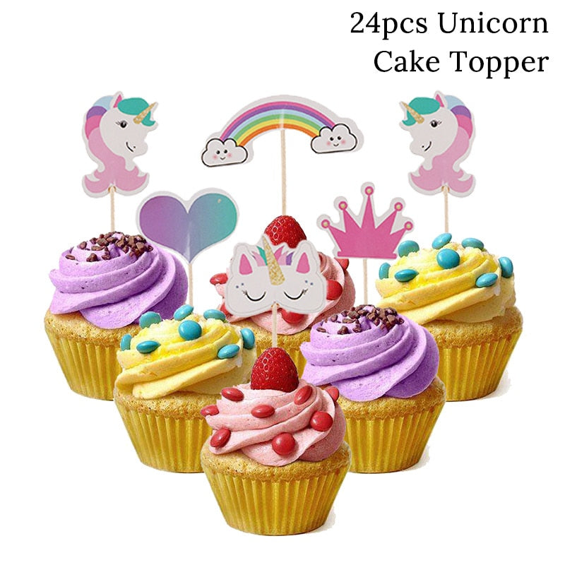 Rainbow Unicorn eyelashes horn Cake Topper Birthday Party Decor Unicornio Baby Shower First Birthday unicorn party decoration