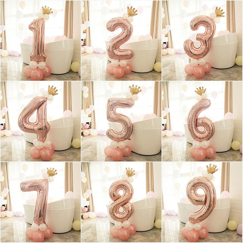 First Birthday Boy Girl Party Rose Gold Column Balloon Happy Birthday Decoration My One Year 1st Birthday Supplies Kids Adult