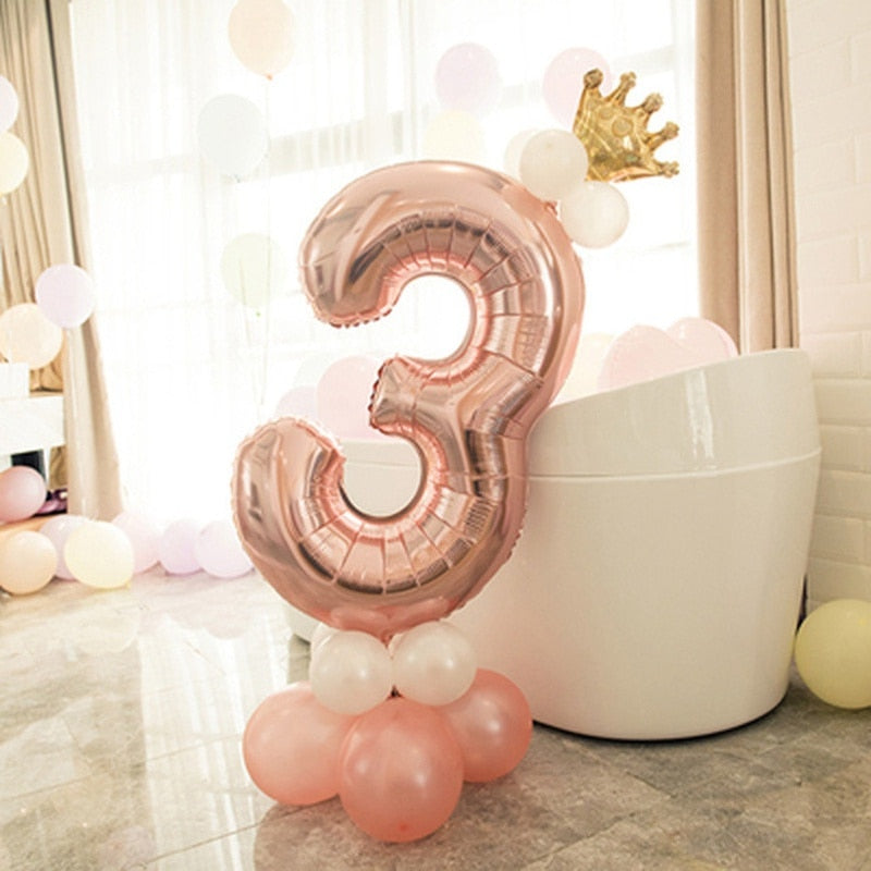 First Birthday Boy Girl Party Rose Gold Column Balloon Happy Birthday Decoration My One Year 1st Birthday Supplies Kids Adult