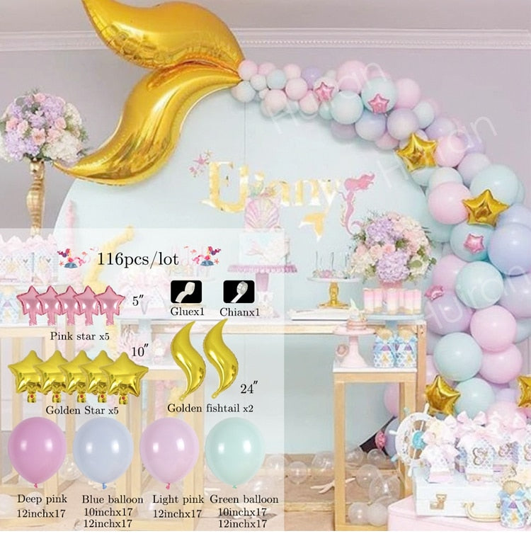 HUIRAN Mermaid Theme Party Decorations Little Mermaid Party Supplies Girl Happy Birthday Party Decoration Kid Baby Shower Events