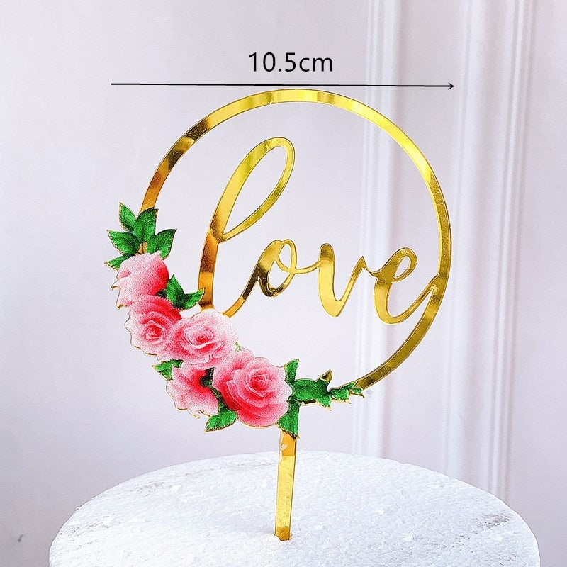 INS Happy Anniversary Party Cake Topper Gold silver Acrylic Wedding Cake Toppers for Valentine's Day Baking Cake Decoration gift