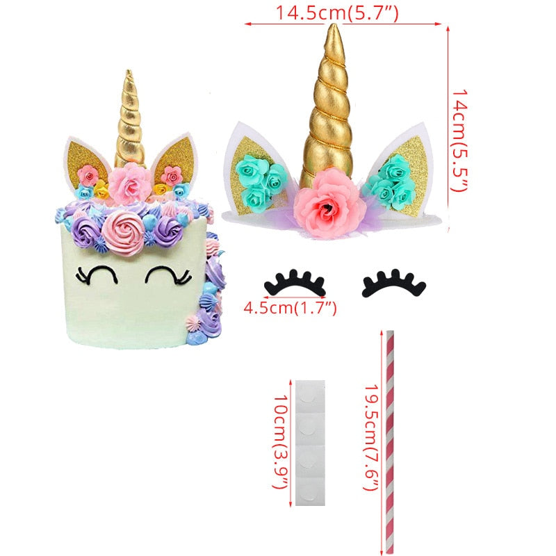 Cyuan Unicorn Birthday Cake Wings Decor Cartoon Unicorn Cake Toppers Birthday Party Decoration Kids Cupcake Wrappers Cake Topper