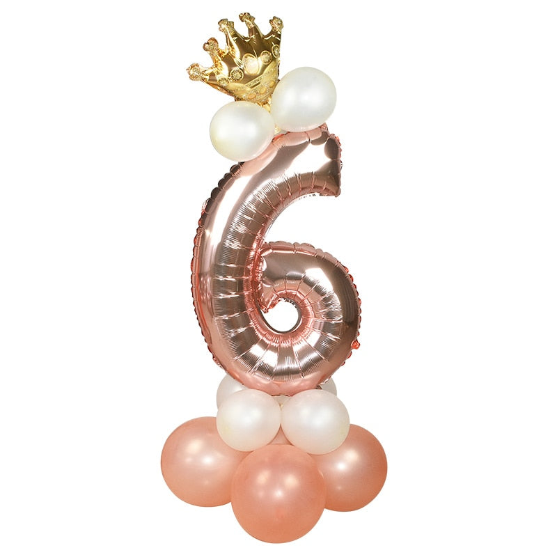 13Pcs/set Rose Gold Number Foil Balloons Happy Birthday Balloons Baby Shower Kids Birthday Party Decorations Number Balloons