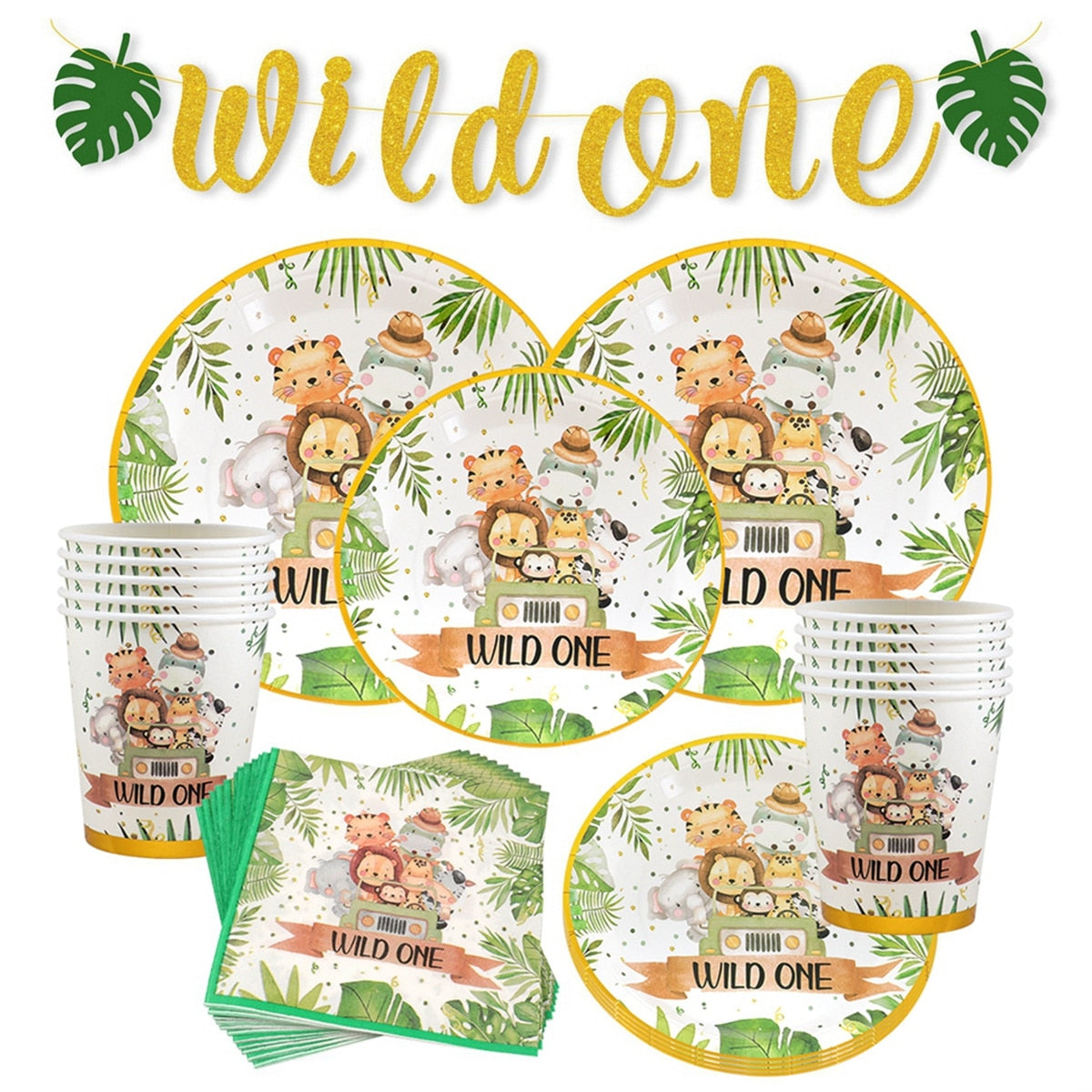 Jungle Animals Disposable Tableware Wild One Woodland Safari 1st Birthday Party Decoration Kids Baby Shower Jungle Themed Party