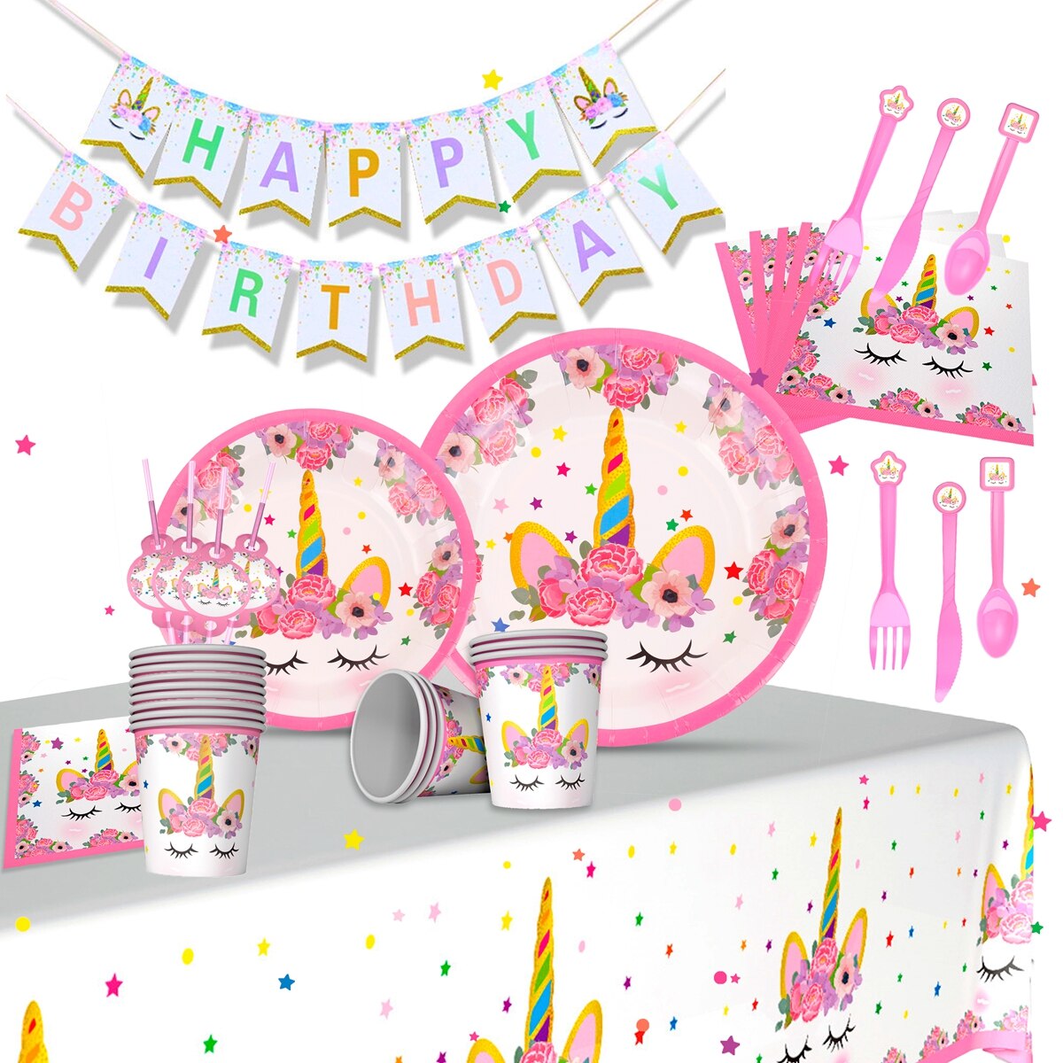 Unicorn Disposable Tableware Balloon Birthday Party Decoration Baby Shower Girl Kids Unicorn Decor 1st Birthday Party Supplies