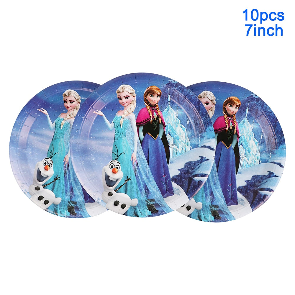 Frozen Anna Elsa Princess Birthday Party Decorations Kids Disposable Tableware Cup Plate Napkin Straw Baby Shower Supplies Event