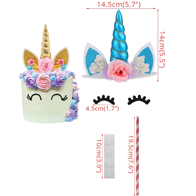 Cyuan Unicorn Birthday Cake Wings Decor Cartoon Unicorn Cake Toppers Birthday Party Decoration Kids Cupcake Wrappers Cake Topper