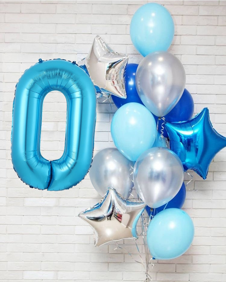 12pcs/lot boy Birthday Balloons with 40inch blue Number baloon 3/3rd Birthday Party Decoration Kids anniversaire 9/1/3 years old