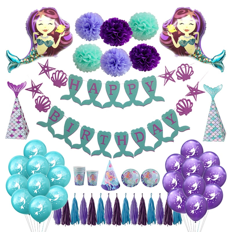 Little Mermaid Party Supplies Mermaid Balloon Banner Decoration Mermaid Birthday Party Favors Kids Birthday Parties Decorations