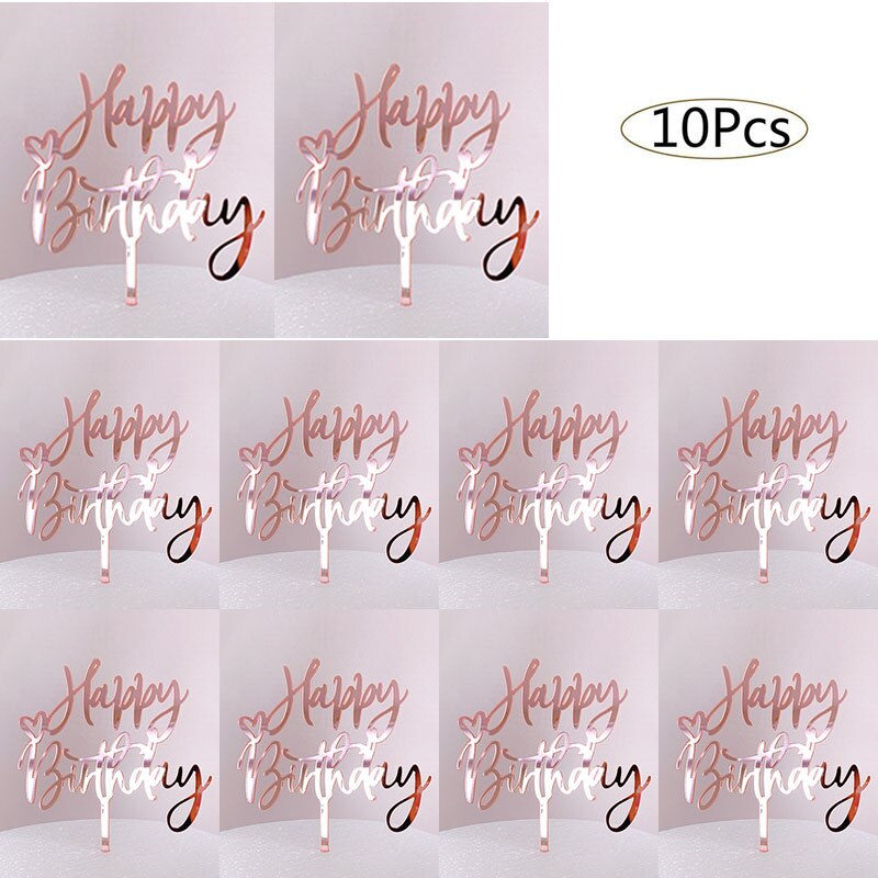 10pcs Happy Birthday Cake Topper Acrylic Gold Cake Toppers Happy Birthday Party Supplies Cake Decorations Promotional Items