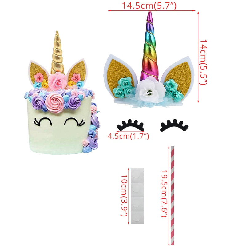 Cyuan Unicorn Birthday Cake Wings Decor Cartoon Unicorn Cake Toppers Birthday Party Decoration Kids Cupcake Wrappers Cake Topper