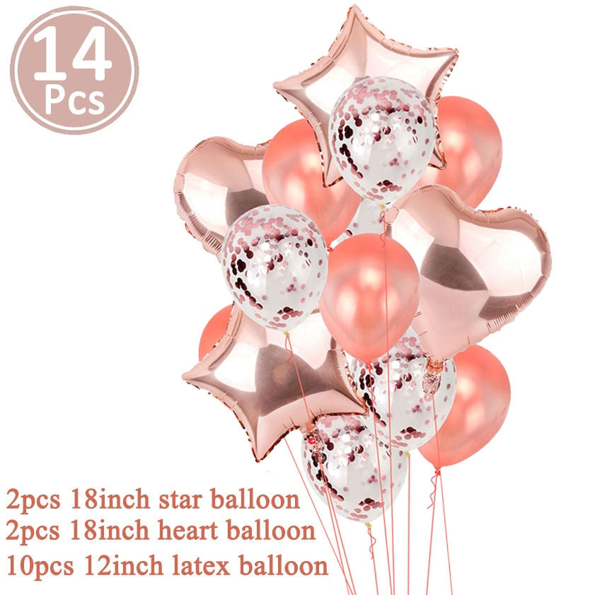 First Birthday Boy Girl Party Rose Gold Column Balloon Happy Birthday Decoration My One Year 1st Birthday Supplies Kids Adult