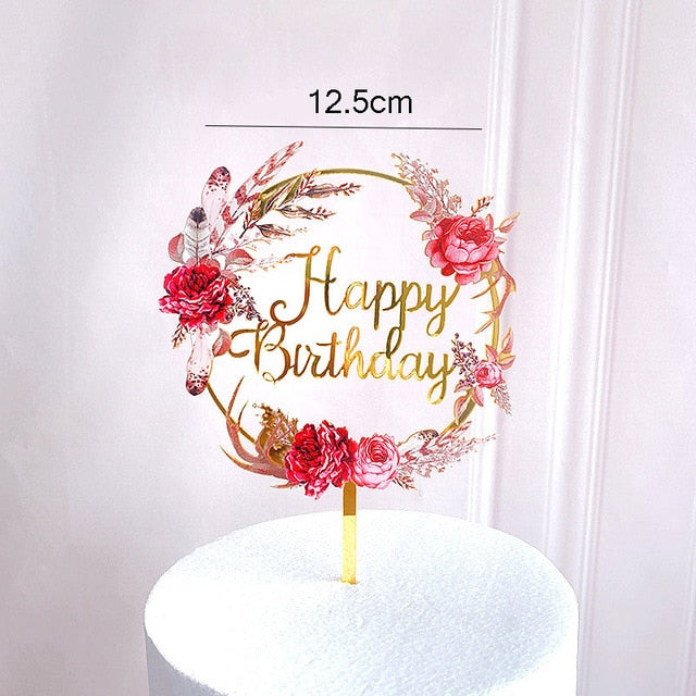 New Happy Birthday Cake Topper Rose Gold Heart Birthday Acrylic Cake Topper For Kids Birthday Party Cake Decorations Baby Shower