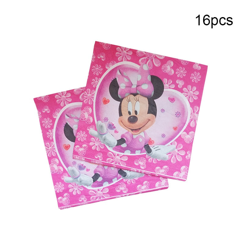 Disney Minnie Mouse Theme Birthday Party Supplies Cup Plate Kids Girl Birthday Party Decoration Disposable Tableware Set