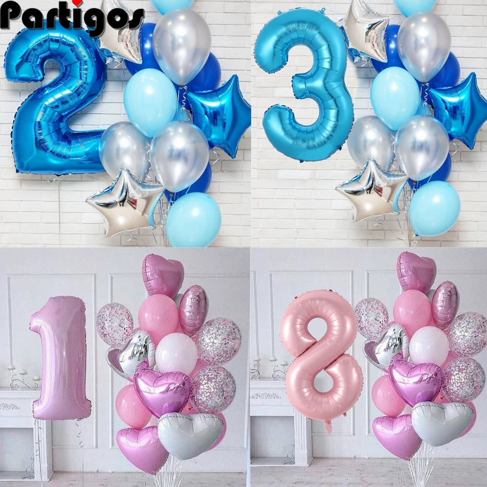 12pcs/lot boy Birthday Balloons with 40inch blue Number baloon 3/3rd Birthday Party Decoration Kids anniversaire 9/1/3 years old