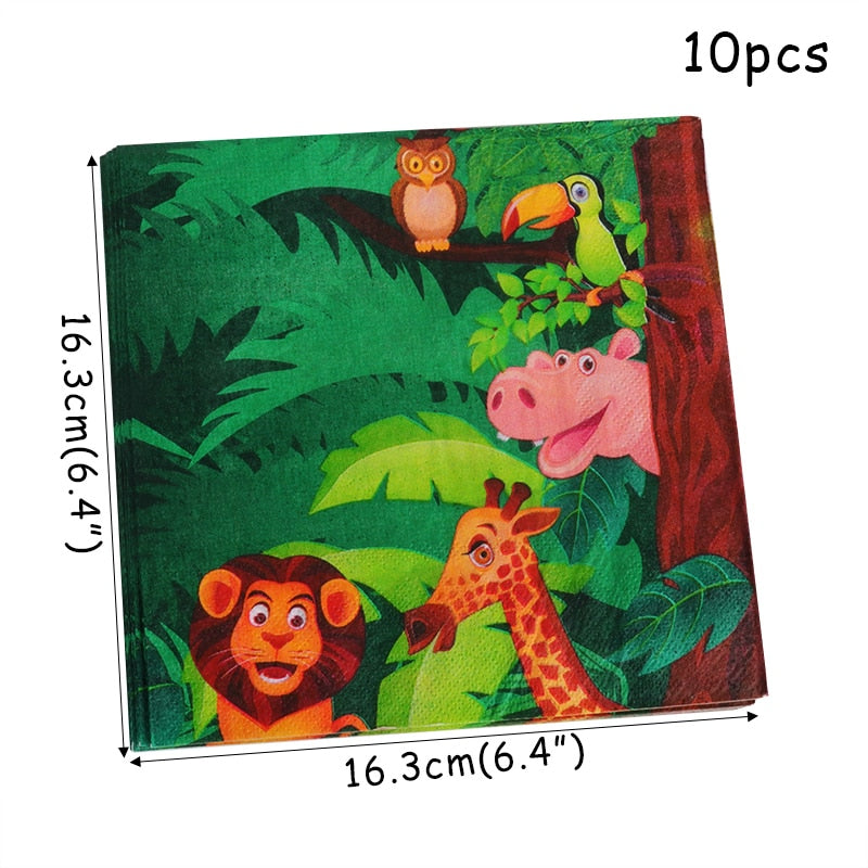 Cartoon Jungle Animal Disposable Party Tableware Sets Kids Birthday Safari Party Decor Baby Shower Forest Theme Party Supplies