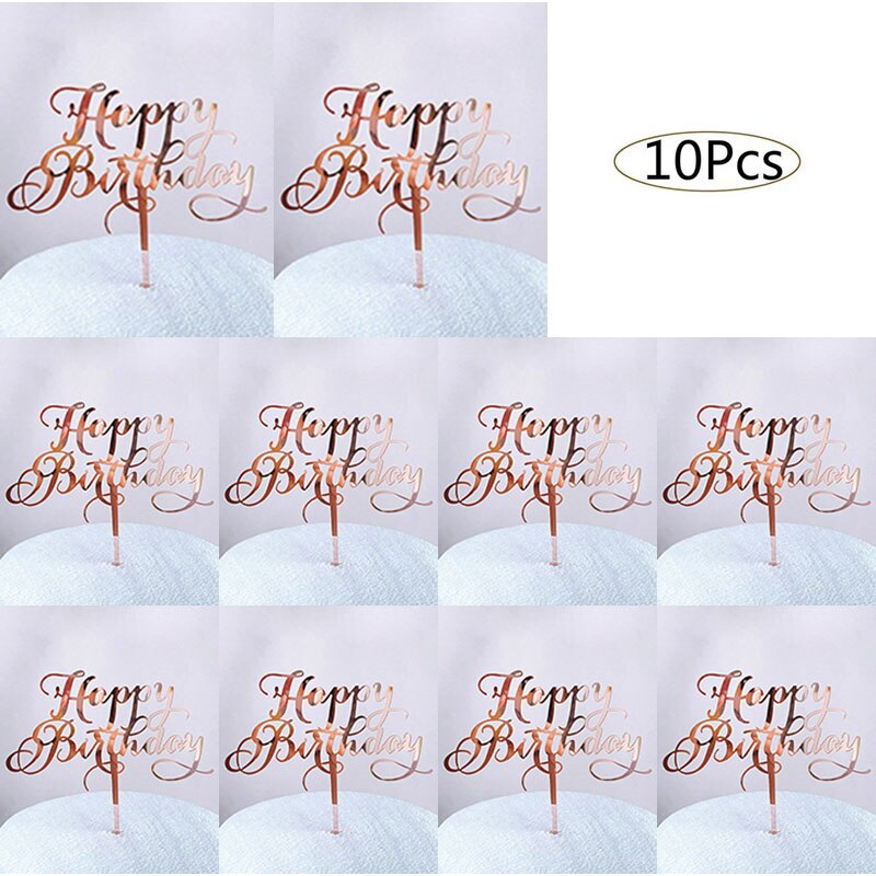 10pcs Happy Birthday Cake Topper Acrylic Gold Cake Toppers Happy Birthday Party Supplies Cake Decorations Promotional Items