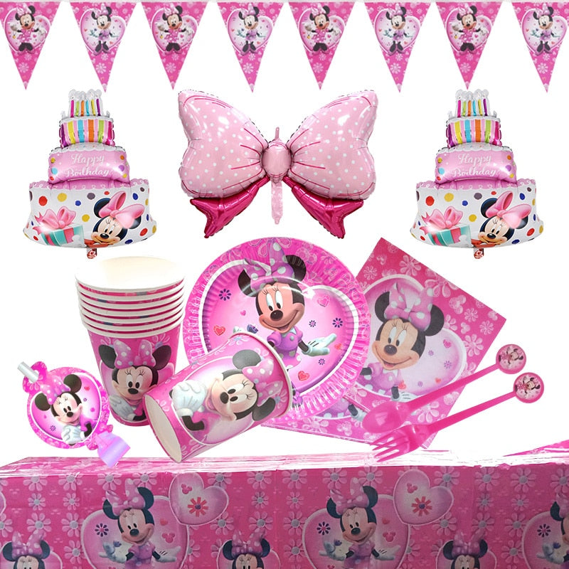 Disney Minnie Mouse Theme Birthday Party Supplies Cup Plate Kids Girl Birthday Party Decoration Disposable Tableware Set