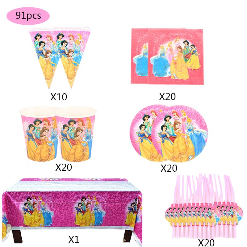 Disney Princess Happy Girl Child Birthday Theme Party Decoration Set Party Supplies Cup Plate Banner Hat Straw Loot Bag Cake Dec