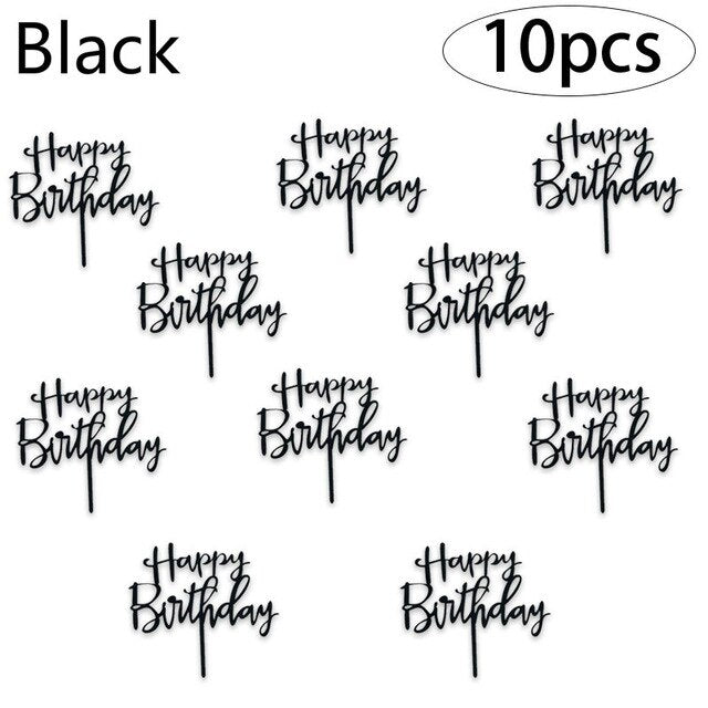 10pcs Happy Birthday Cake Topper Acrylic Gold Cake Toppers Happy Birthday Party Supplies Cake Decorations Promotional Items