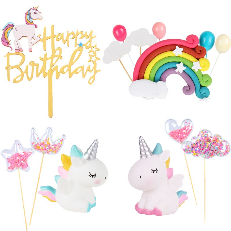 Rainbow Unicorn eyelashes horn Cake Topper Birthday Party Decor Unicornio Baby Shower First Birthday unicorn party decoration