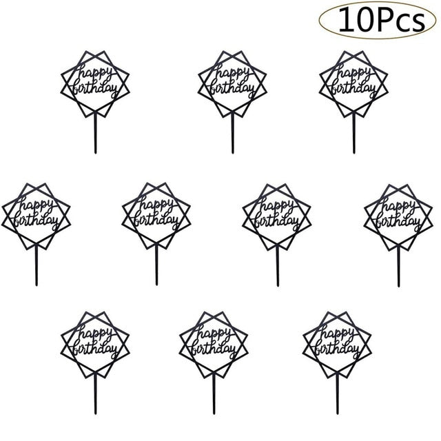 10pcs Happy Birthday Cake Topper Acrylic Gold Cake Toppers Happy Birthday Party Supplies Cake Decorations Promotional Items