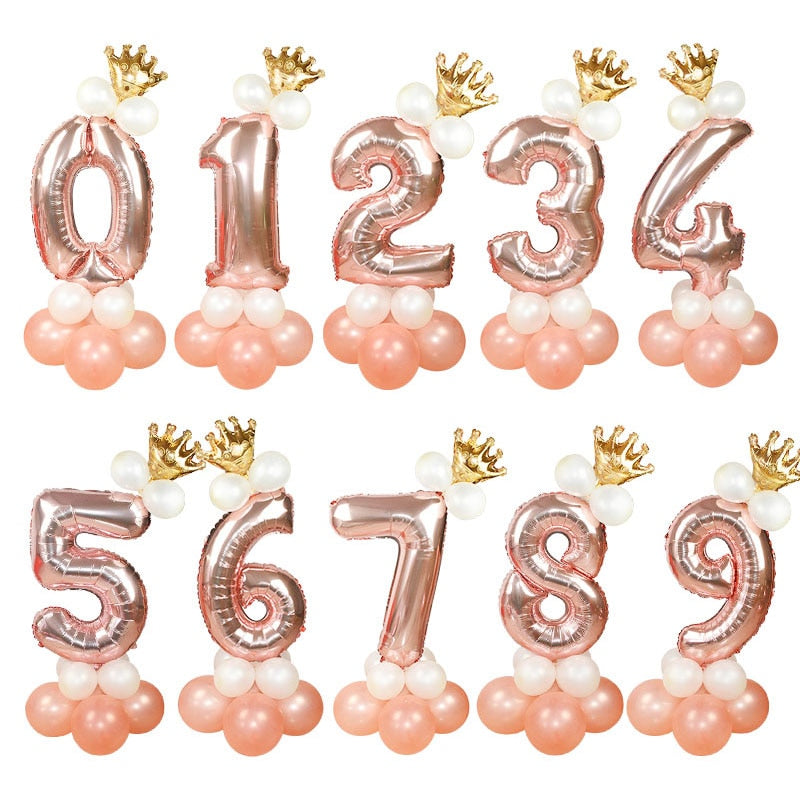 13Pcs/set Rose Gold Number Foil Balloons Happy Birthday Balloons Baby Shower Kids Birthday Party Decorations Number Balloons