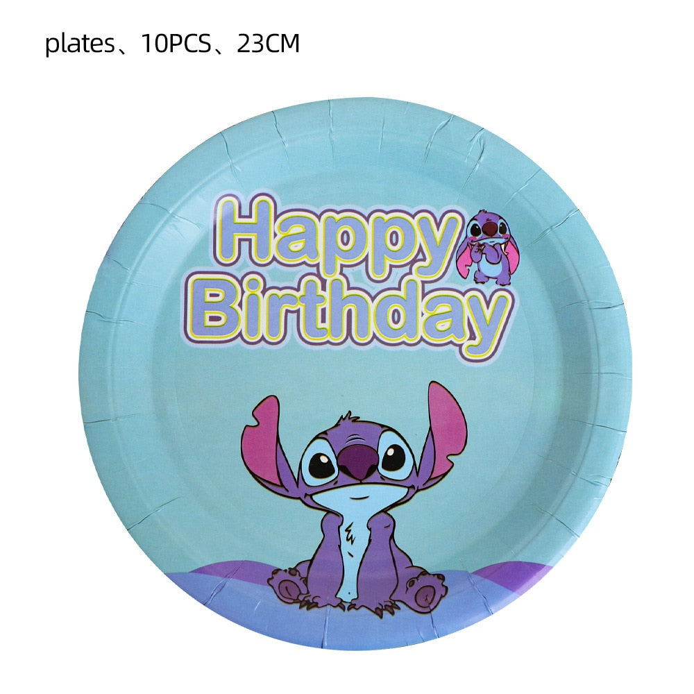 Disney Stitch Theme Party Supplies Disposable Tableware Paper Cup Plate Napkins Banner For Kids Birthday Party Decor Baby Shower