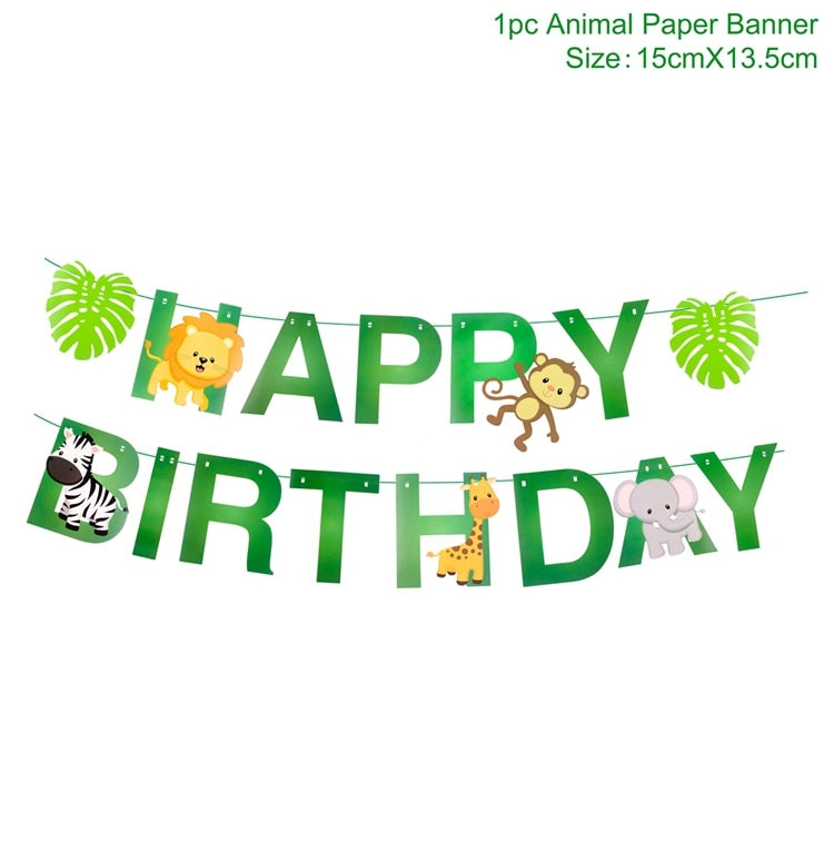 Jungle Animal Supplies Tableware Happy Birthday Party Decorations Kids Boy Jungle Safari Theme Party Decor Green Forest Woodland