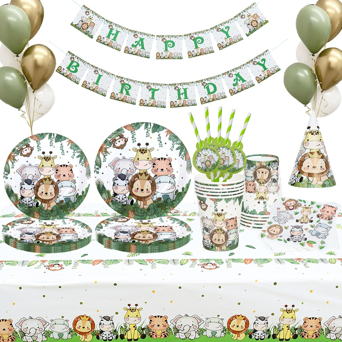 Jungle Animals Disposable Tableware Wild One Woodland Safari 1st Birthday Party Decoration Kids Baby Shower Jungle Themed Party