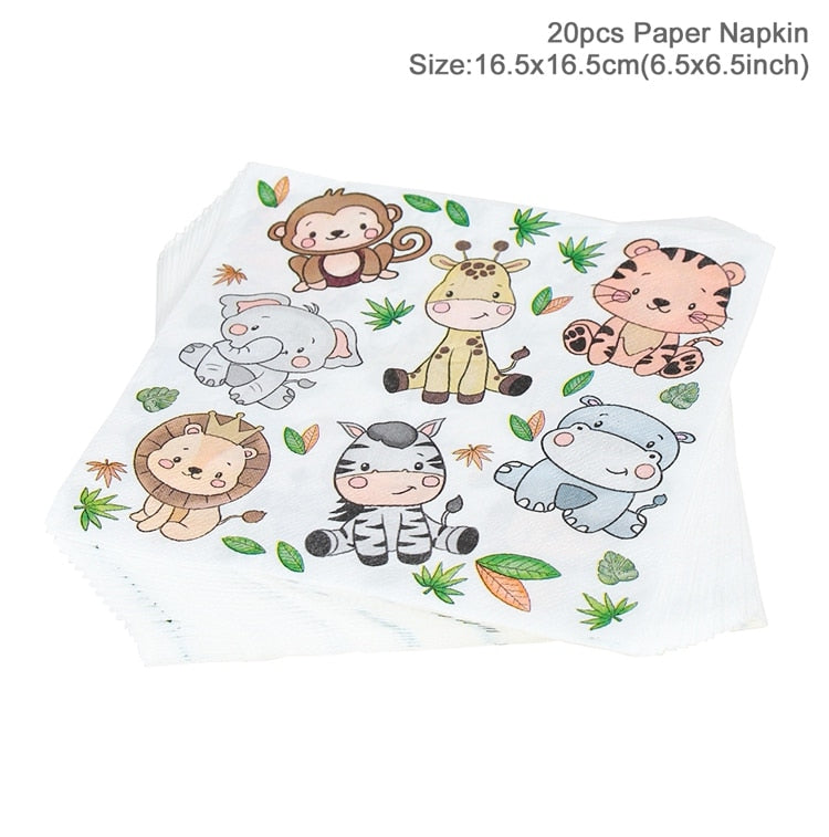 Jungle Animals Disposable Tableware Wild One Woodland Safari 1st Birthday Party Decoration Kids Baby Shower Jungle Themed Party